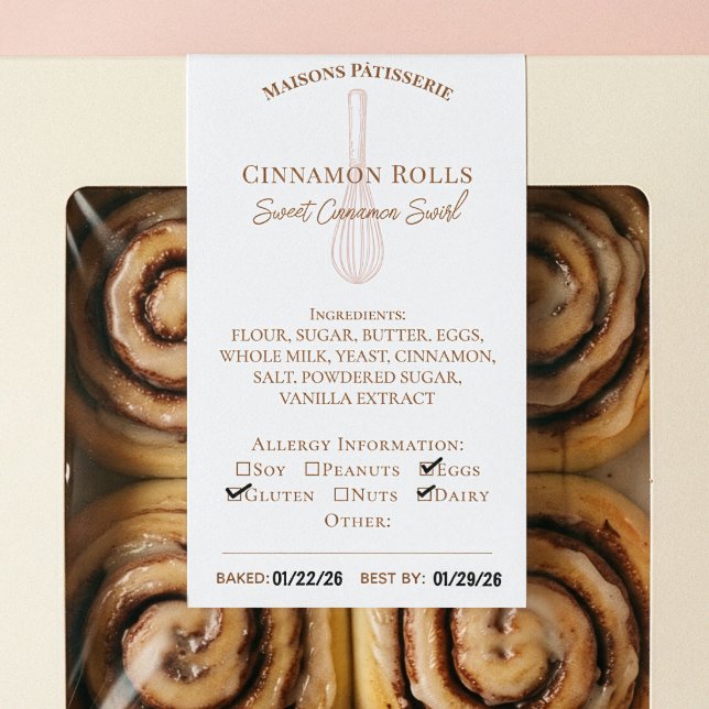 Adesivo Retangular Rótulo de Ingredientes e Alergia Alimentar para Pa (Baking Whisk Bakery Ingredients Allergy Food Label)