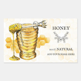 Adesivo Retangular Rótulo de Mel Amarelo e bege pálido