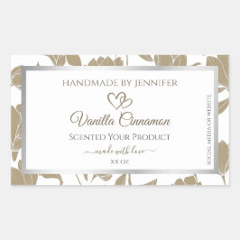 Adesivo Retangular Rótulo de Produto Floral Branco e Beige do Coração