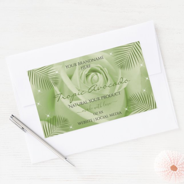 Adesivo Retangular Rótulo de Produto Floral Folhas de Rosa Verde (Envelope)