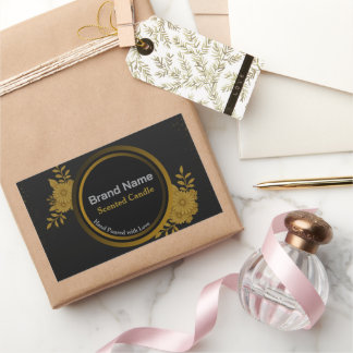 Adesivo Retangular Rótulo de Produto Floral Nobre Naval e Dourado Per