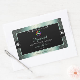 Adesivo Retangular Rótulo de produto Nobre Black Shiny Icy Teal com l