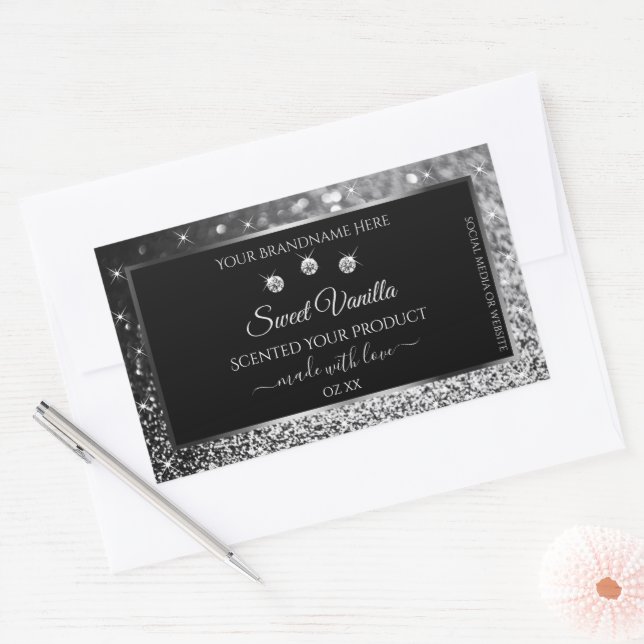 Adesivo Retangular Rótulo de produto Ouros de Lúxury Black Silver Gli (Envelope)