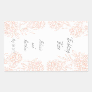 Adesivo Retangular Rótulo de Vinho de Casamento Floral de Coral Peoni