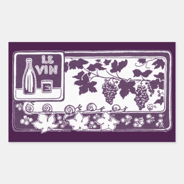 Adesivo Retangular Rótulo de Vinho Francês Antigo | Vinhedo Rústico (Frente)