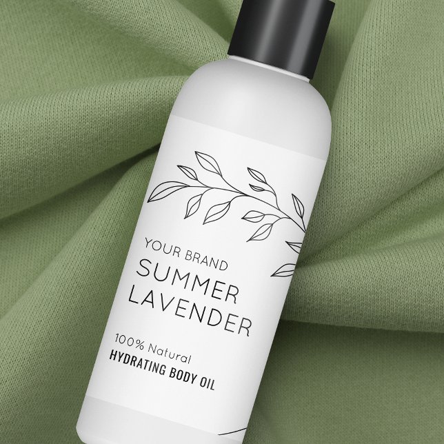 Adesivo Retangular Rótulo do Frasco Cosmético Mínimo Floral 4 OZ 120  (Minimal product label featuring botanical motif in black and white with elegant typography)