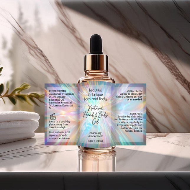 Adesivo Retangular Rótulo do Frasco Iridescente Produto Derropador de (rainbow iridescent oil bottle product label)