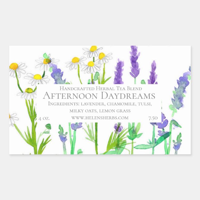 Adesivo Retangular Rótulo do Produto de Mistura de Chá com Lavanda He (Frente)