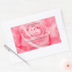 Adesivo Retangular Rótulo do produto Rosa Rosa Vermelho Palm Deixa o 