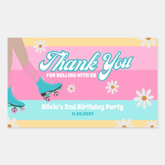 Adesivo Retangular Rótulo do skate Rótulo do Rainbow Birthday Favor (Frente)