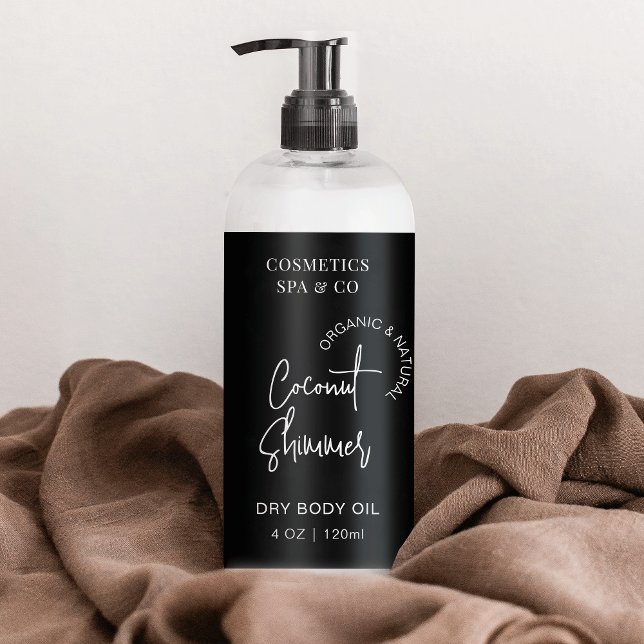 Adesivo Retangular Rótulo Mínimo Preto 4 OZ do Invólucro do Frasco Co (Trendy beauty products packaging labels in black & white, featuring trendy script fonts)