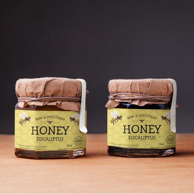 Adesivo Retangular Rótulo Personalizável de Jar de Mel Honeycomb (Customizable Honeycomb Honey Jar Label
)
