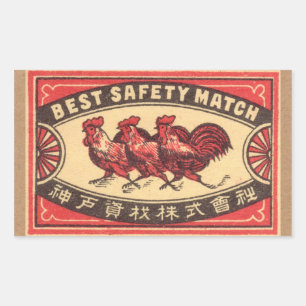 Adesivo Retangular Rótulo Vintage Rooster Safety Match