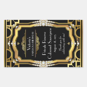 Adesivo Retangular Rótulos de Garrafa de Vinho Art Deco