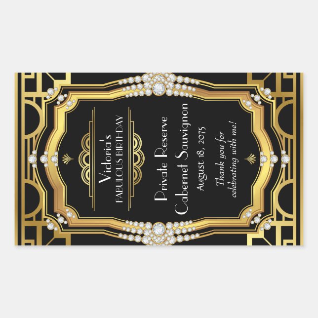 Adesivo Retangular Rótulos de Garrafa de Vinho Art Deco (Frente)