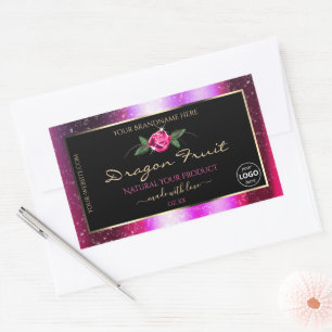 Adesivo Retangular Rótulos de produto preto brilhante, cor-de-rosa, 
