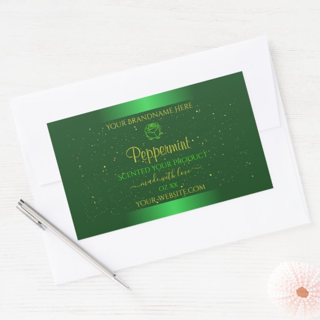 Adesivo Retangular Rótulos de produto verde-Shimmery Flor de Largura  (Envelope)