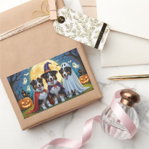 Adesivo Retangular Rough Collie Dogs Pumpkin Halloween Engraçado