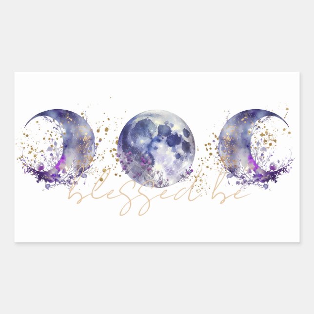 Adesivo Retangular Roxo da Lua Tripla e Dourado (Frente)