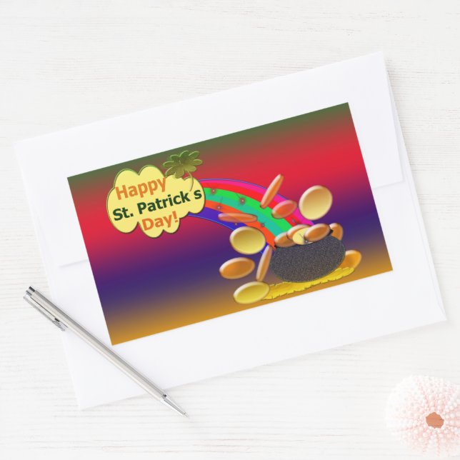 Adesivo Retangular Rua feliz, o dia do Patrick Rainbow (Envelope)