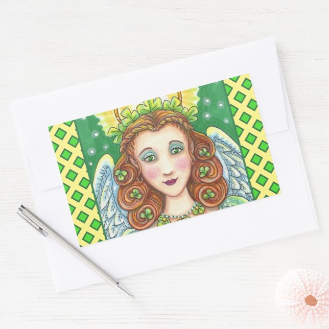 ADESIVO RETANGULAR RUAS. O DIA DE PATRICK SHAMROCK ANGEL, IRLANDÊS BL (Envelope)