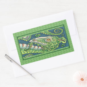 ADESIVO RETANGULAR RUAS. O GREEN SHAMROCK DRAGON DE PATRICK, FANTASIA