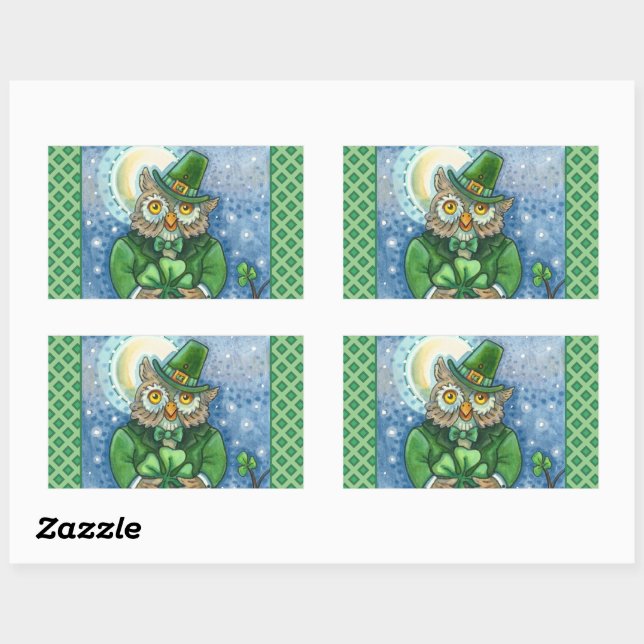 ADESIVO RETANGULAR RUAS. PATRICK DAY OWL, 4 LEAF CLOVER LEPRECHAUN (Folha)
