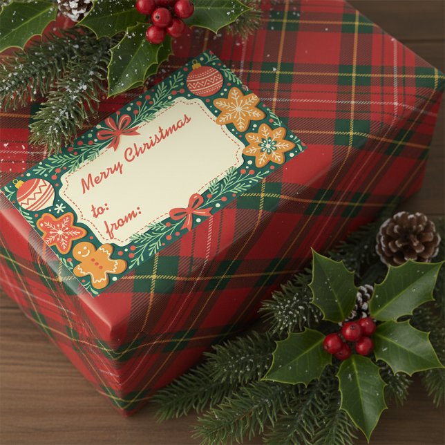 Adesivo Retangular Rustic Gingercake Holly Wreath Feliz Natal (Criador carregado)