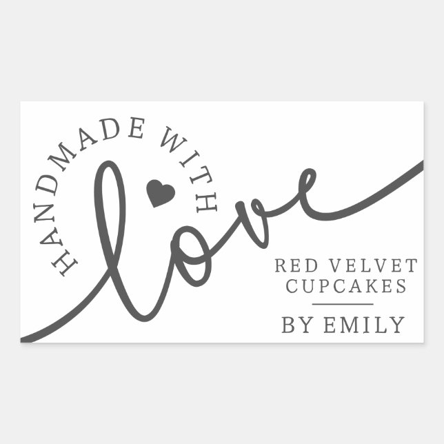 Adesivo Retangular Rustic Handmade with Love Script Heart Beled (Frente)