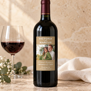Adesivo Retangular Rustic Kraft Casando Monograma Foto Favor de Vinho