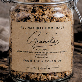 Adesivo Retangular Rustic kraft Script Homemade Granola Label