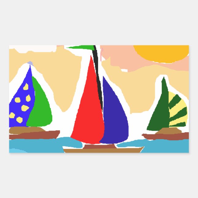 Adesivo Retangular SA - Arte Primitiva Colorida do Navio de Navegação (Frente)