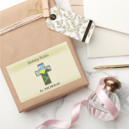 Adesivo Retangular Sacerdote Cruzado de Aniversário Personalizado