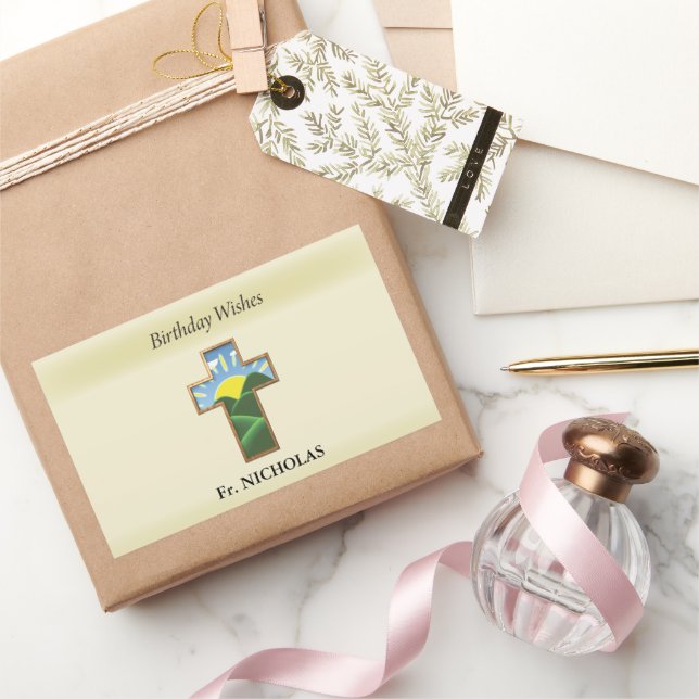 Adesivo Retangular Sacerdote Cruzado de Aniversário Personalizado (Presentear)