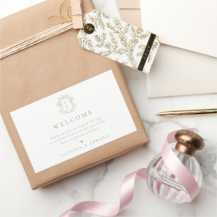 Adesivo Retangular Sage Green Crest Monogramas Boas-vindas