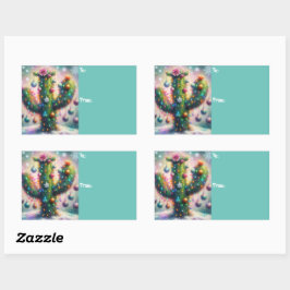 Adesivo Retangular Saguaro Cactus Whimsical Snowflakes de Natal