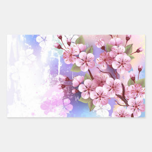 Adesivo Retangular Sakura rosa no fundo da pintura
