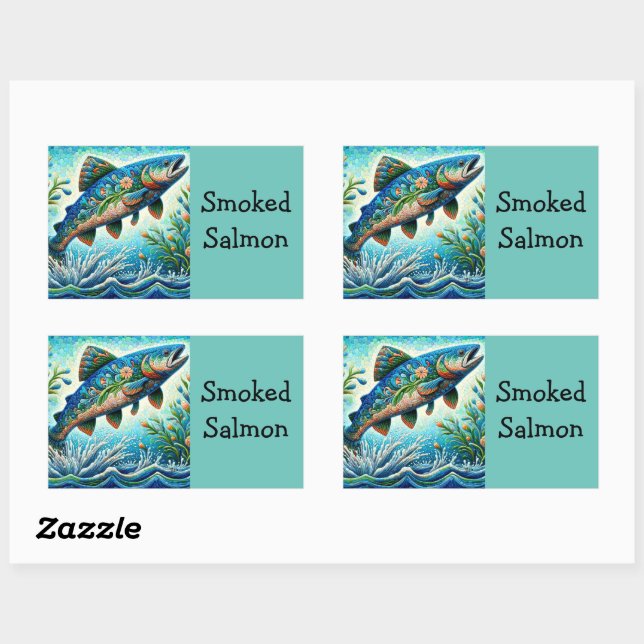 Adesivo Retangular Salmão Jumping Mosaico Floral Azul Pêssego Verde (Folha)