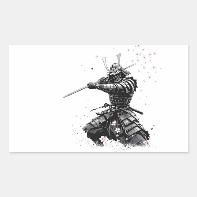 Adesivo Retangular Samurai Warrior in Action Japanese Art Ceramic  (Frente)