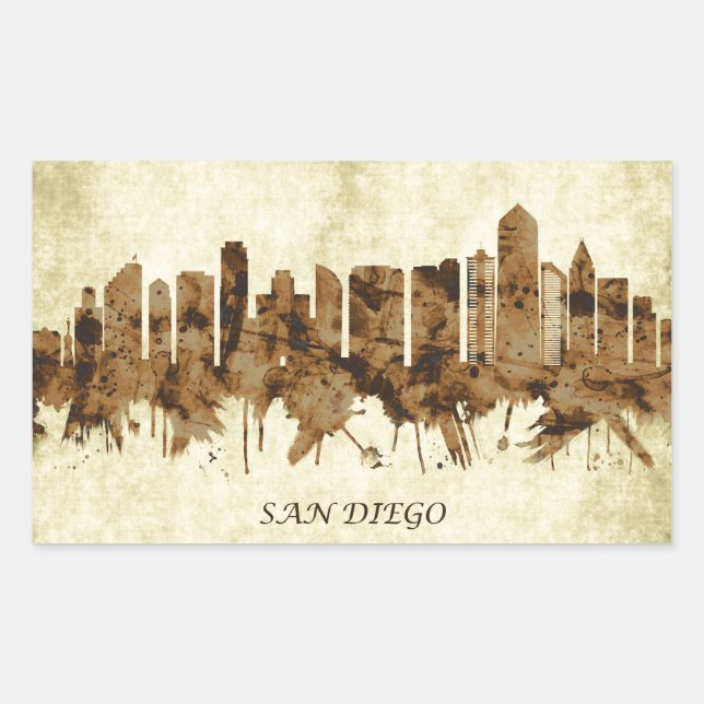 Adesivo Retangular San Diego California Cityscape (Frente)