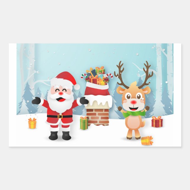 Adesivo Retangular Santa Claus E Reindeer (Frente)