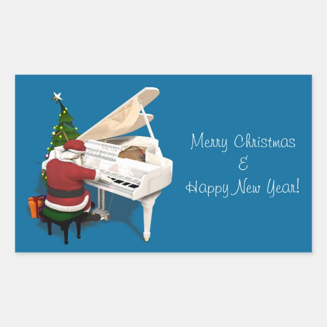 Adesivo Retangular Santa Claus Pianist (Frente)
