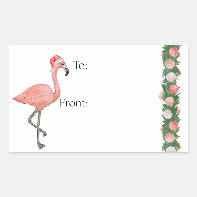 Adesivo Retangular Santa Flamingo Gift Sticker (Frente)