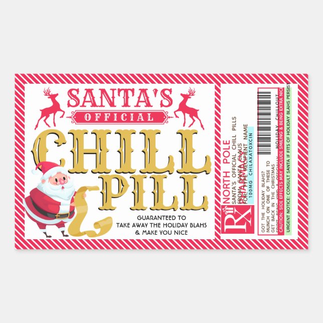 Adesivo Retangular Santa's Chill Pill Christmas Sticker (Frente)