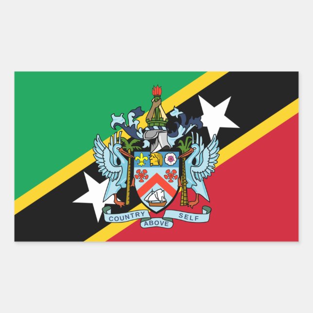 Adesivo Retangular Santo Kitts e Nevis Sinalizador e Casaco de Armas (Frente)
