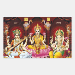 Adesivo Retangular Saraswati, Lakshmi, & Ganesha Stickers
