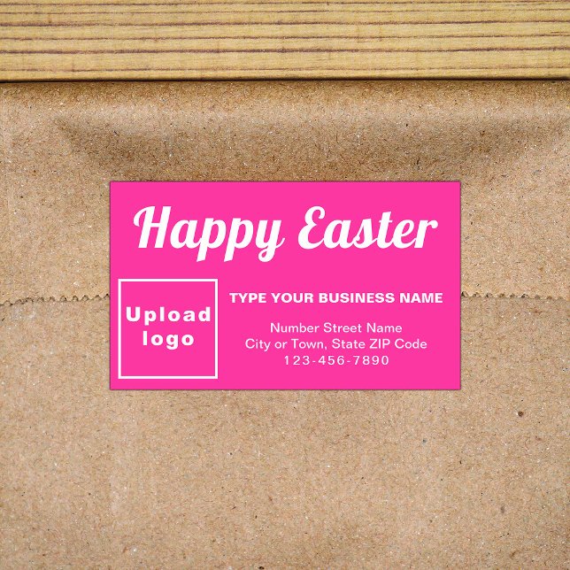 Adesivo Retangular Saudação de Páscoa de Negócio no Retângulo Rosa (Business Easter greeting on pink rectangle sticker)