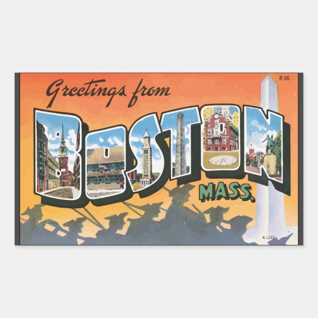 Adesivo Retangular Saudações Da Boston Massachusetts, Vintage. (Frente)