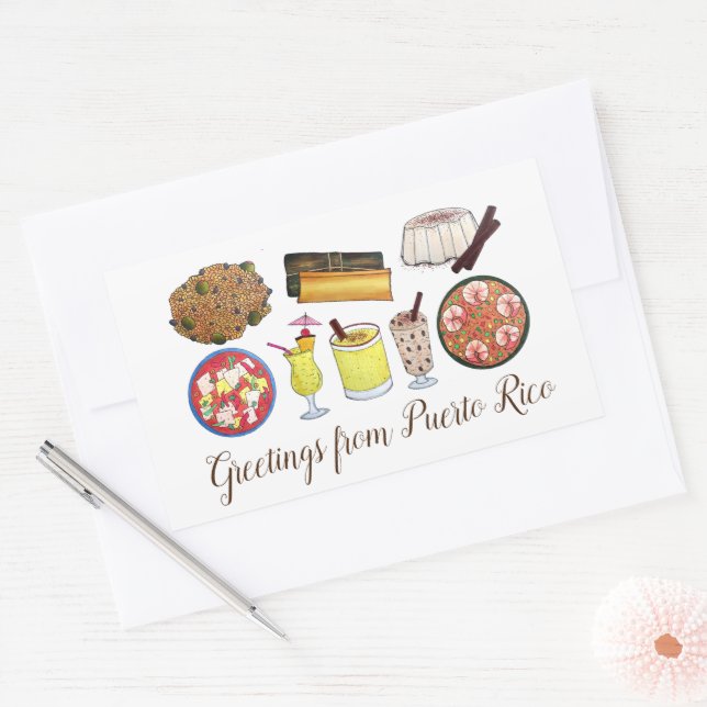 Adesivo Retangular Saudações das Comidas de Porto Rico na Ilha do Car (Envelope)