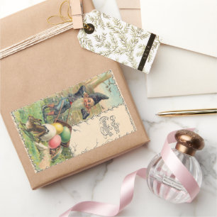 Adesivo Retangular Saudações de Páscoa Vitorianas Antigas com Gnome